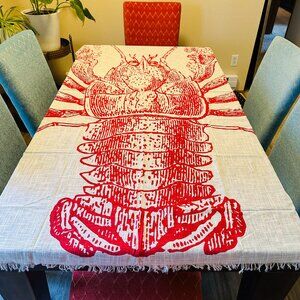 Thomas Paul Lobster Tablecloth Red White Rectangle Cotton 80" x 40" NWOT!